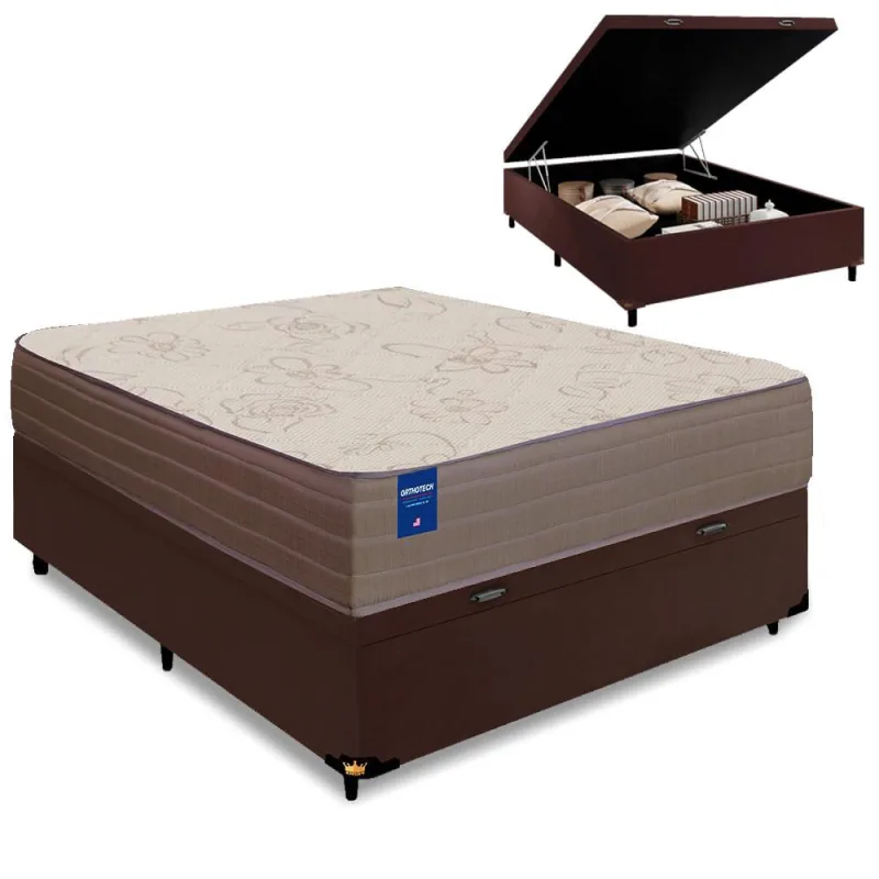 Cama Box Baú Casal Colchão de Espuma D33 Semi Ortopédico Extra Firme Orthotec Marrom 138x188x68cm - Não Disponível - Móveis