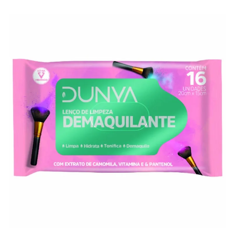 Lenço de Limpeza Facial Demaquilante com Camomila, Vitamina E & Pantenol 16 Unidades - DUNYA - Beleza