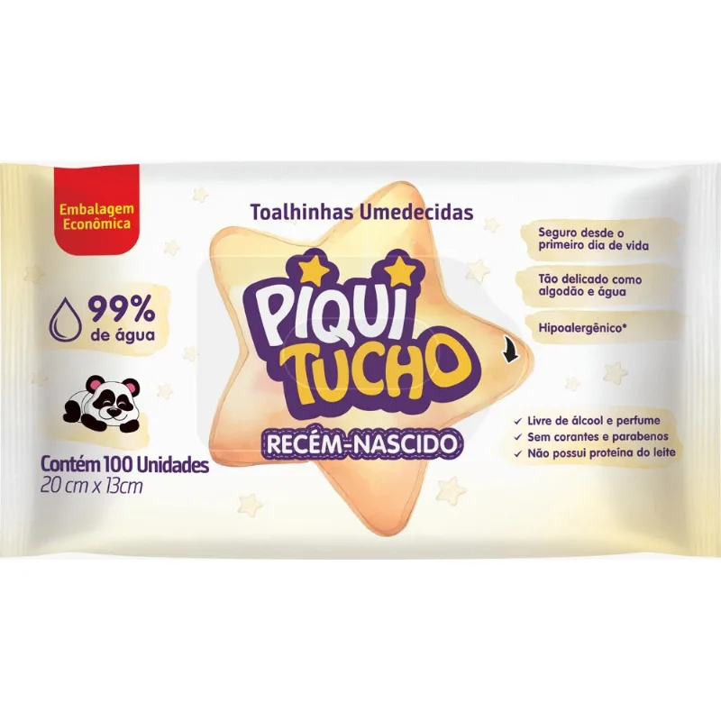 Lenço Umedecido Piquitucho Recém Nascido 100 Unidades