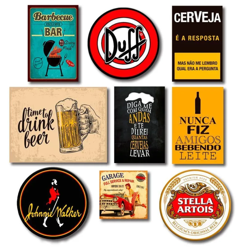 Kit Placas Decorativas Bebidas Frases Mdf - 9 Placas - Art Print - Ferramentas E Construção