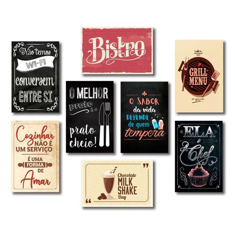 Kit Placas Decorativas Cozinha Frases Retrô Mdf -8 Placas - OUTRAS - Agro
