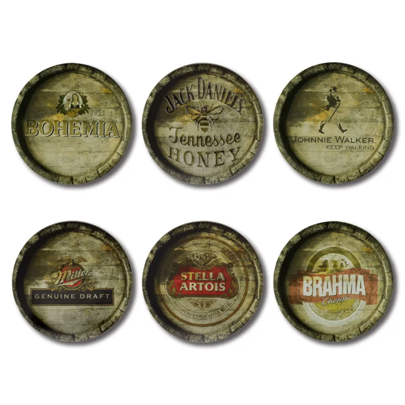 Kit 6 Placas Decorativas Mdf Bebidas Cervejas 30 cm redondas - Não Informado - Decoração
