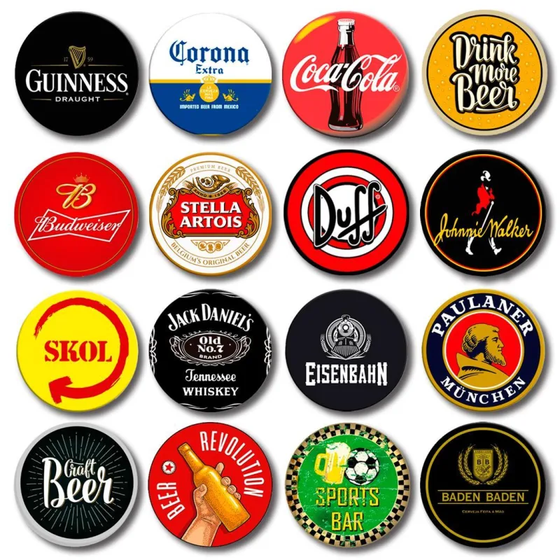 Kit 16 Placas Decorativas Mdf Bebidas Cervejas 30 Cm Redonda - Não Informado - Decoração