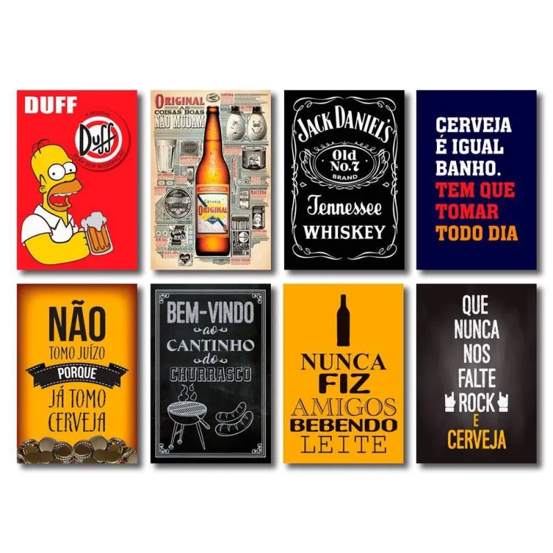 Kit Placas Decorativas Top Bebidas Mdf - 8 Placas - Art Print - Ferramentas E Construção