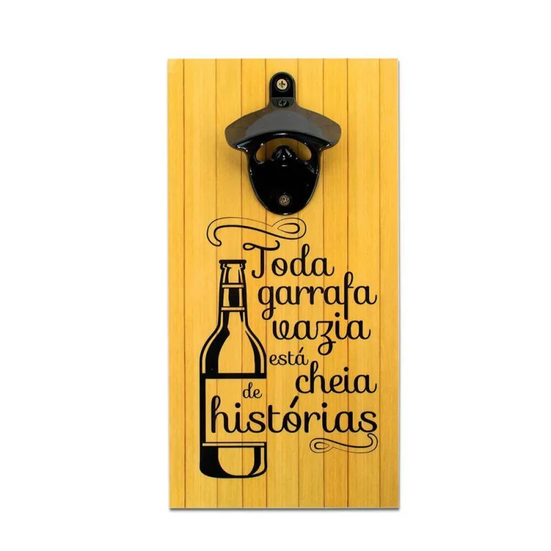 Abridor Garrafas Parede Frase Histórias Mdf C/ Imã 25x13 Cm - Art Print - Utilidades Domesticas
