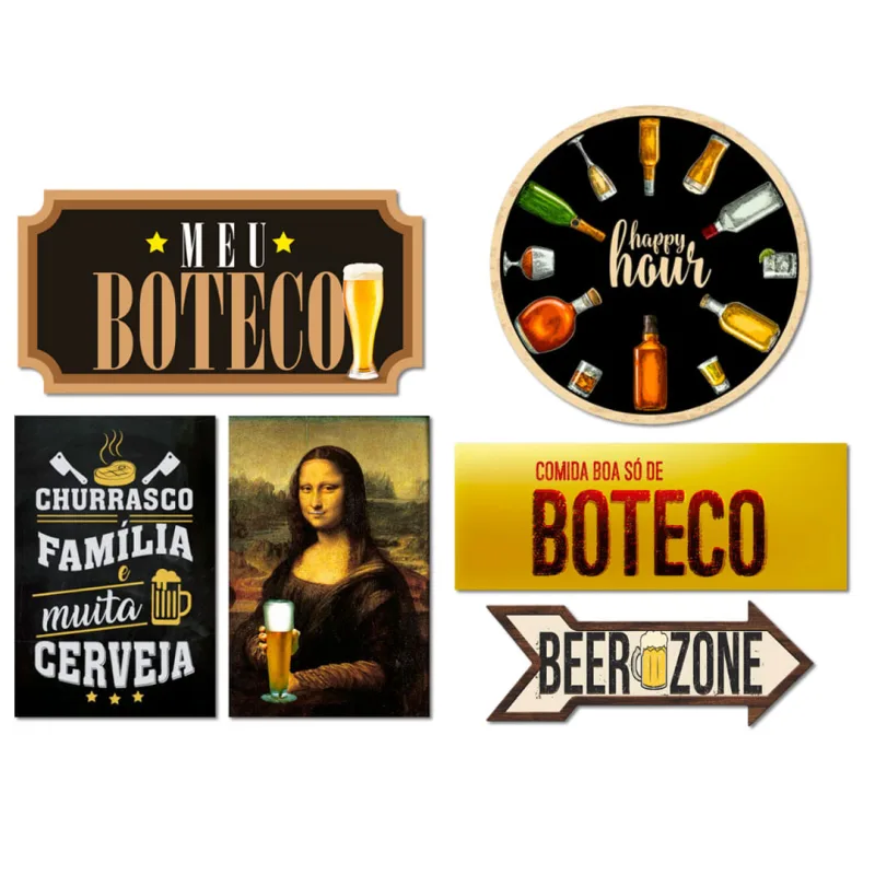 Kit 6 Placas Decorativas Frases Boteco Cervejas Bebidas - Não Informado - Decoração