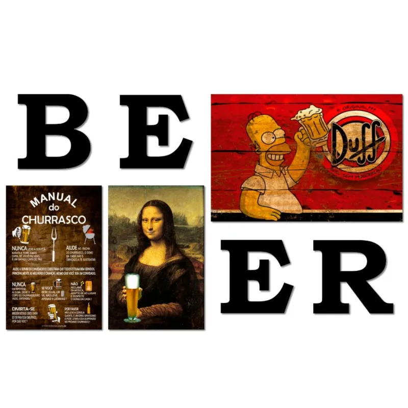 Kit 3 Placas Decorativas Cervejas Bebida Duff Letras Beer - Não Informado - Decoração