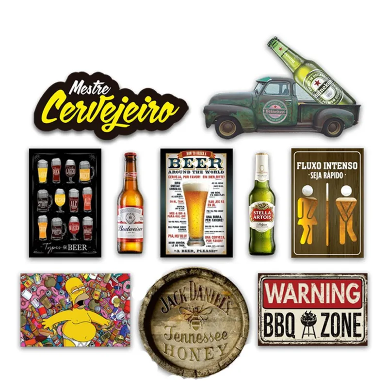 Kit 10 Placas Decorativas Cervejas Frases Bebidas Churrasco - Não Informado - Decoração