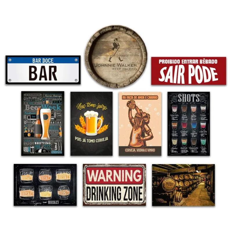 Kit 10 Placas Decorativas Bebidas Cervejas Frases Bar Mdf - Não Informado - Decoração