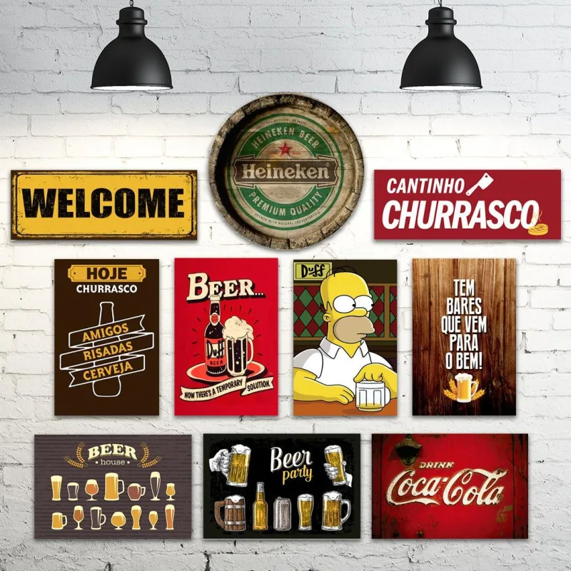 Kit 10 Placas Decorativas Cervejas Churrasco Frases Bar Mdf - Não Informado - Decoração