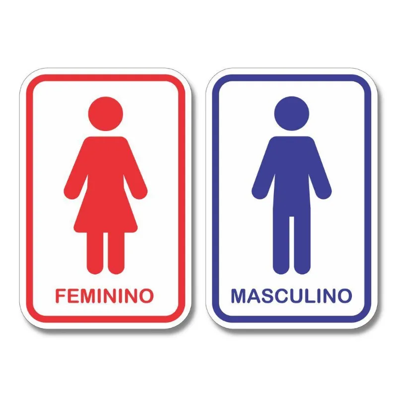 Kit 2 Placas Sinalização Banheiro Feminino Masculino 20x13cm