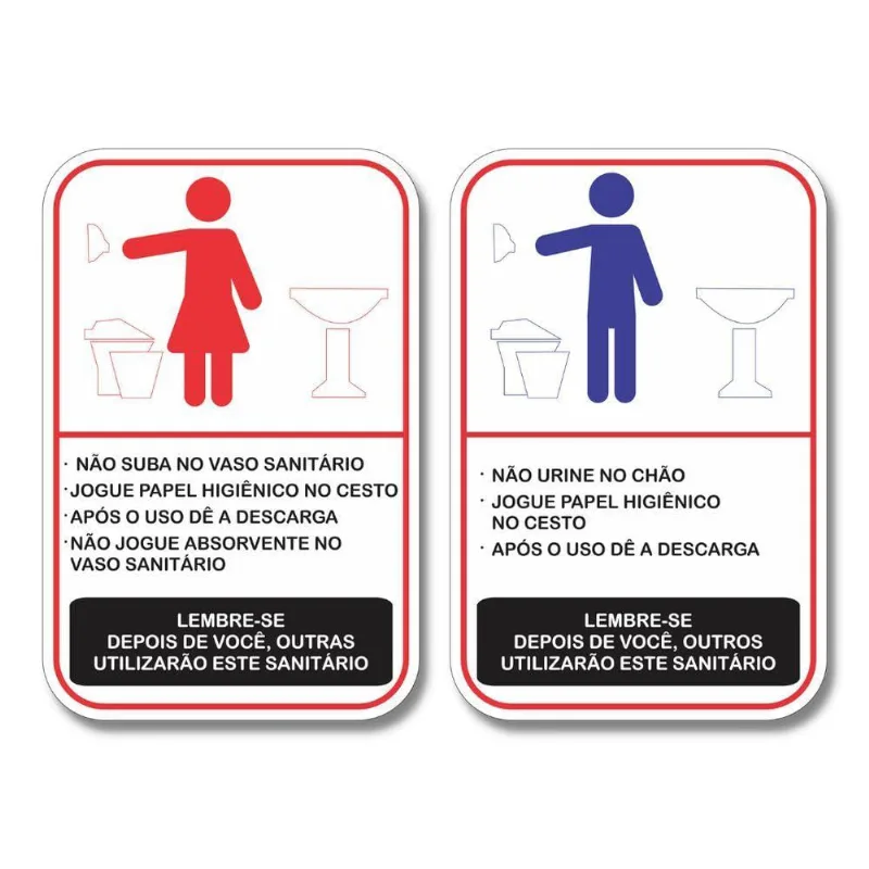 Kit 2 Placas De Sinalização Regras Banheiro Wc 20x13 Cm