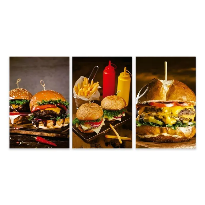 Kit 3 Quadros Hambúrguer Lanches Hamburgueria Placas Mdf - Não Informado - Decoração