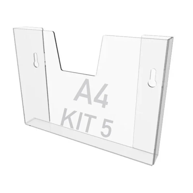 Kit 5 Displays Porta Folha Parede A4 Acrílico Ps Horizontal - OUTRAS - Agro