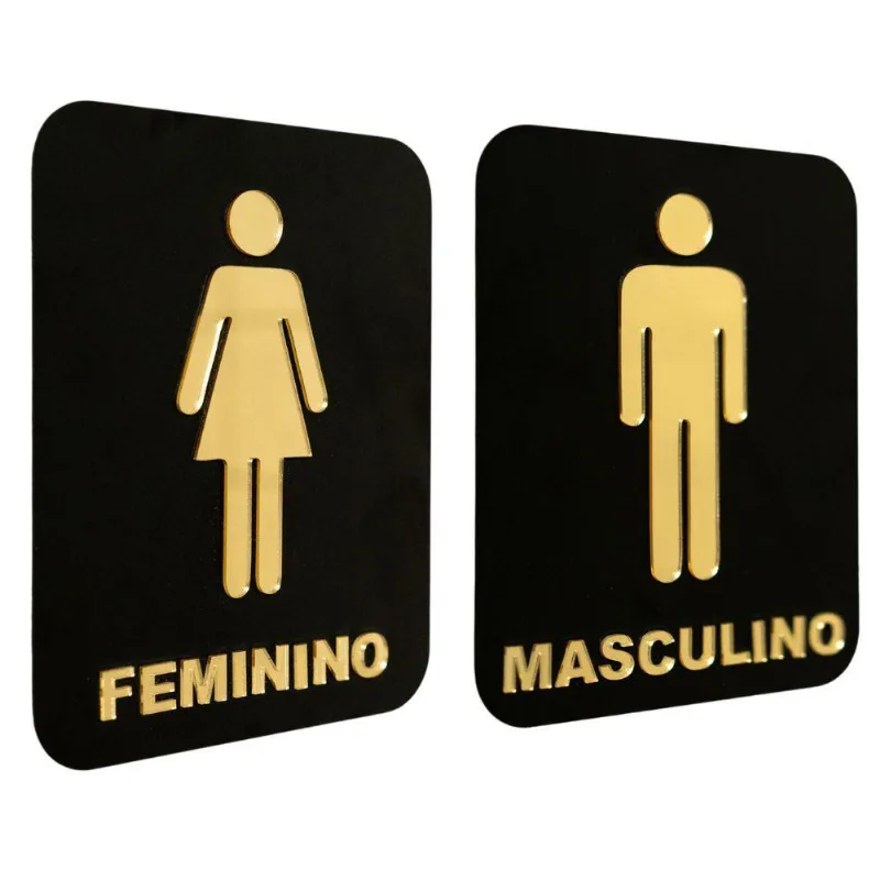 Kit 2 Placas Wc Acrílico Banheiro Masculino Feminino 20x15cm