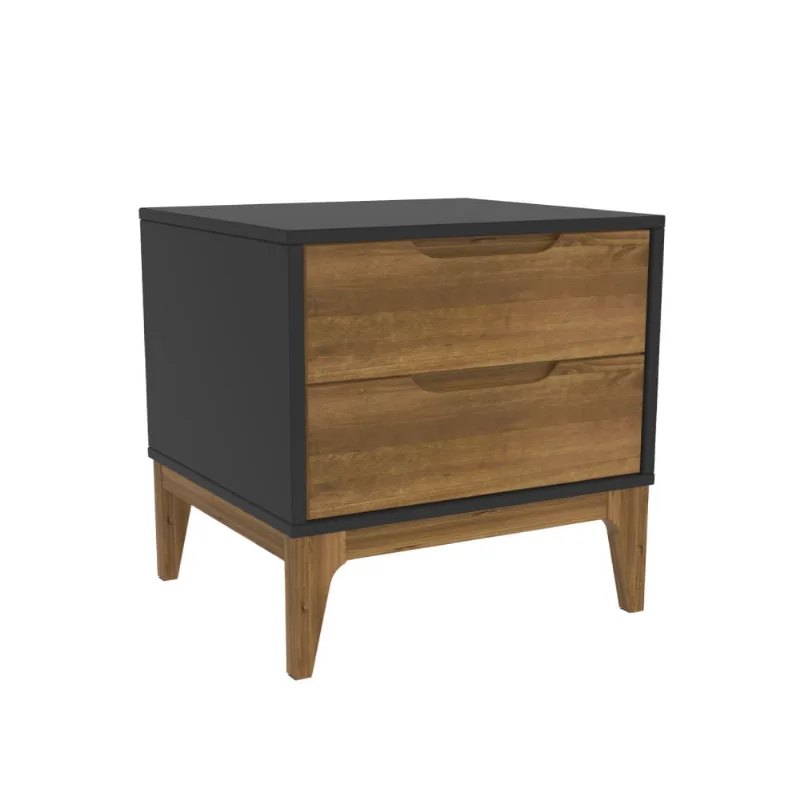 Mesa de Cabeceira Happy com 2 Gavetas - Preto/Garapa
