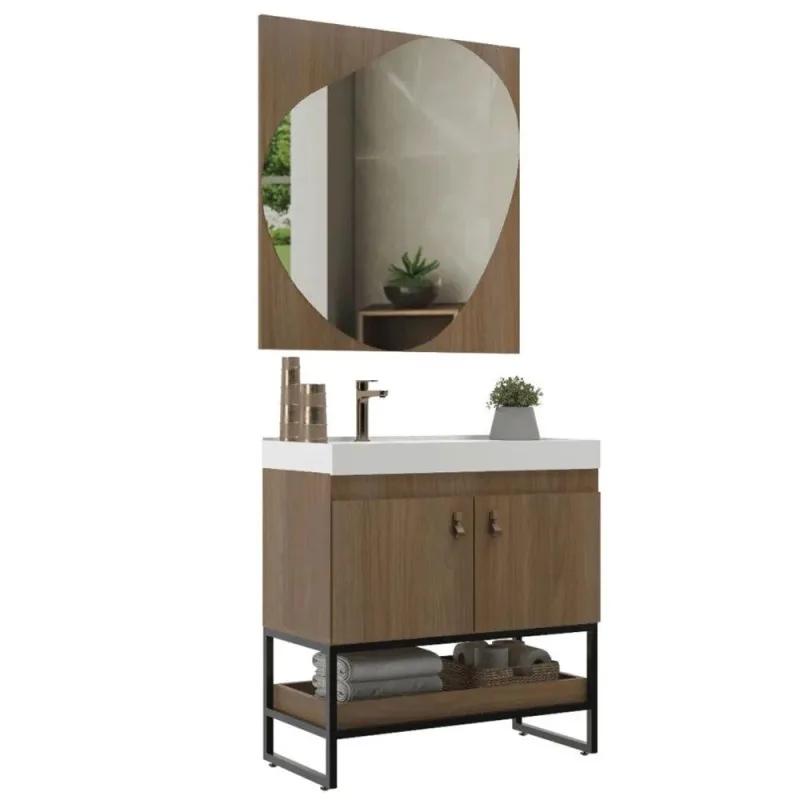 Conjunto De Banheiro Belizze Slim, Noce, 80 Cm - Não Informado - Móveis