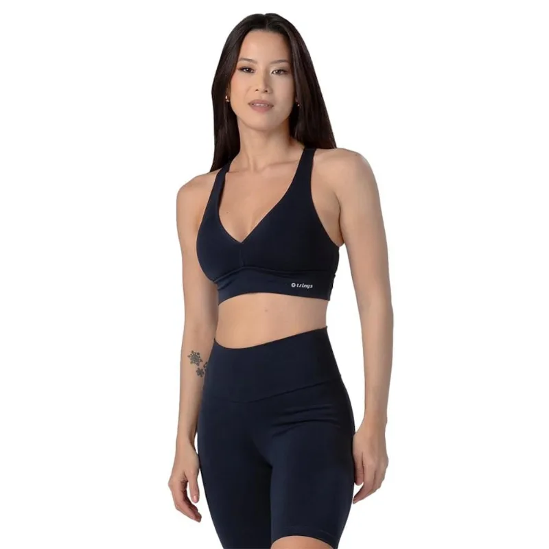 Top Academia Trinys Suplex Decote V F-12171 com Bojo Feminino P / Marinho