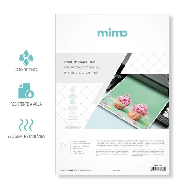 Papel Fotográfico Fosco Mimo - 180 gr - A4 - 20 unds