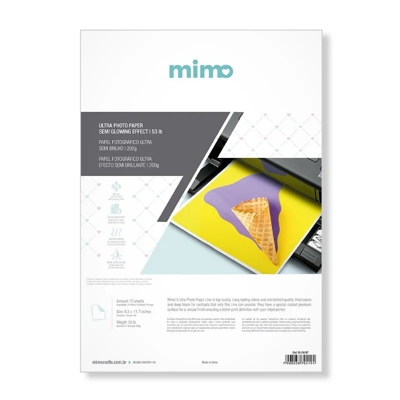 Papel Fotográfico A4 200g Profissional Ultra Semibrilho Textura Acetinada Mimo - 10 Folhas