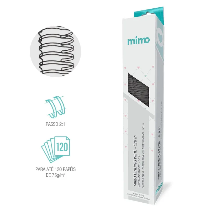 Wire-o Espiral 5/8 Preto 2:1 22 anéis Metal Mimo - 20 unidades
