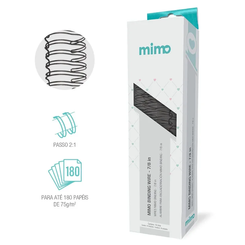 Wire-o Espiral 7/8 Preto 2x1 22 anéis Metal Mimo - 18 unidades