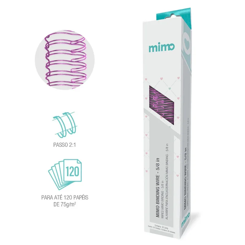 Wire-o Espiral 5/8 Rosa Bebê 2x1 22 anéis Metal Mimo - 20 unidades