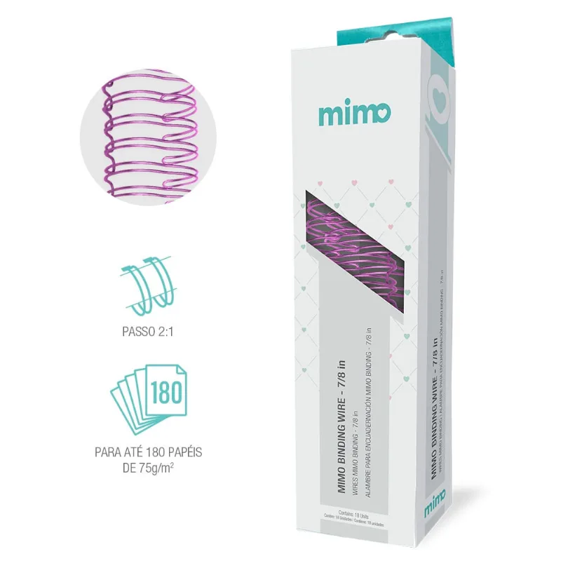 Wire-o Espiral 7/8 Rosa Bebê 2x1 22 anéis Metal Mimo - 18 unidades