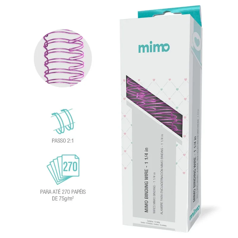 Wire-o Espiral 1 1/4 Rosa Bebê 2x1 22 anéis Metal Mimo - 12 unidades