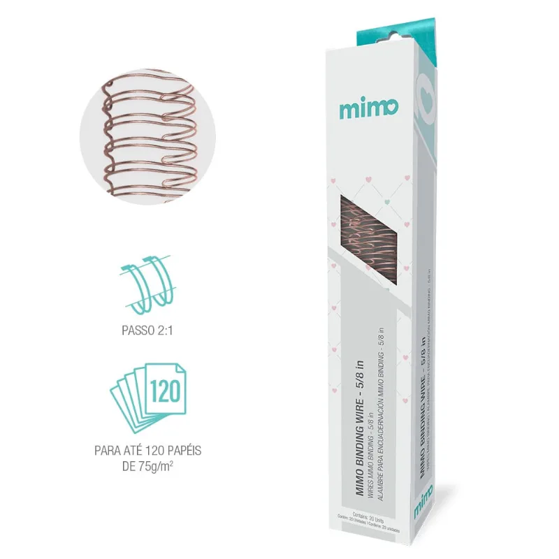 Wire-o Espiral 5/8 Ouro Rose 2:1 22 anéis Metal Mimo - 20 unidades