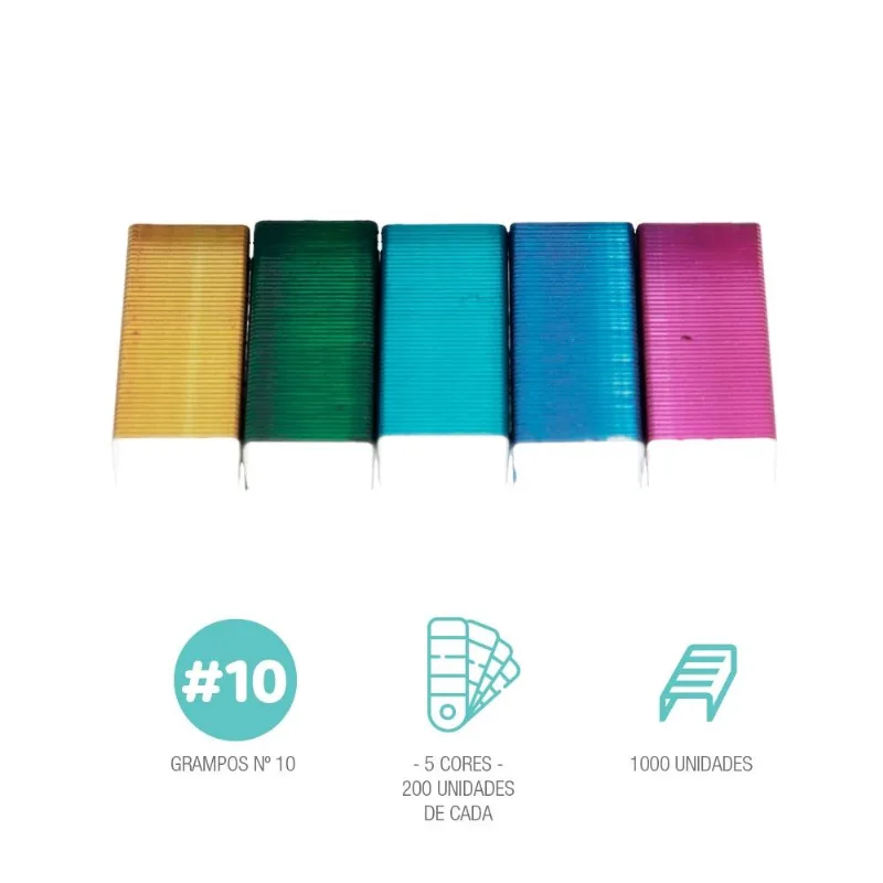 Grampos Coloridos Para Mini Grampeador Profissional - Nº 10 - Mimo - 1000 Unids