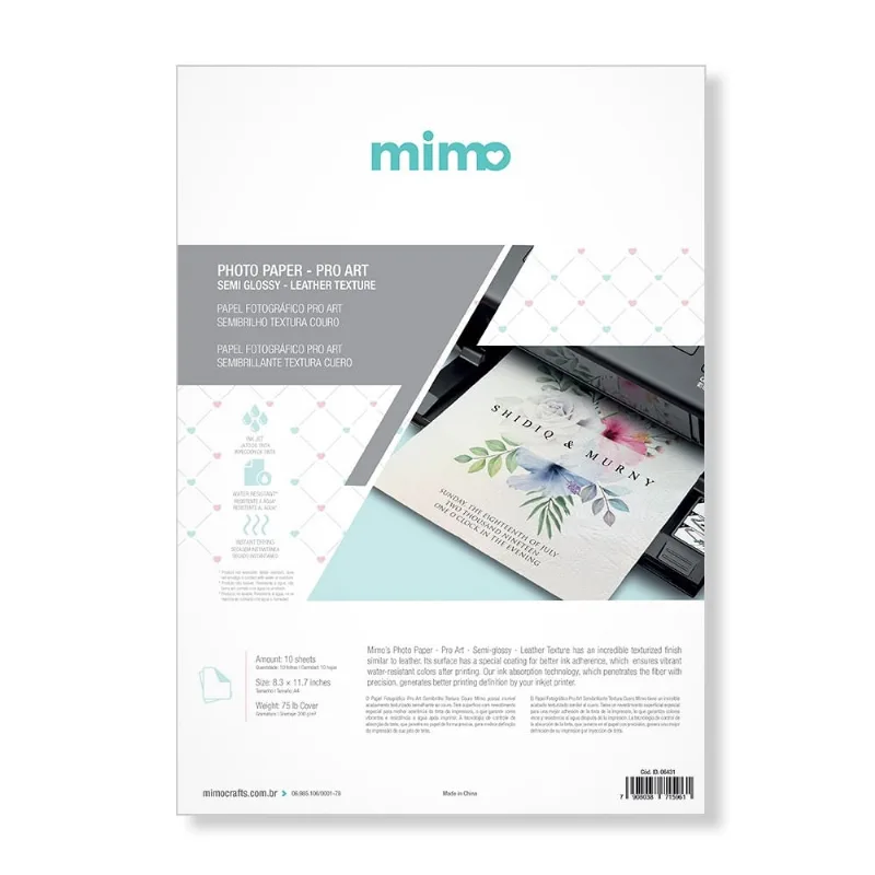Papel Fotográfico A4 200g Pro Art Semibrilho Textura Couro Mimo - 10 Folhas - Mimo