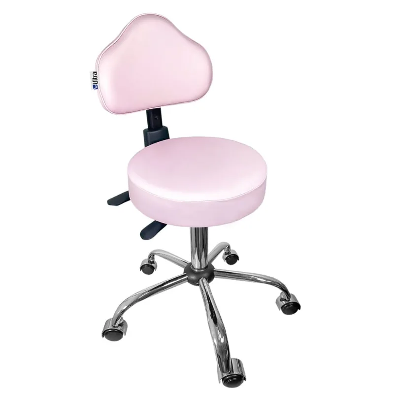 Cadeira Mocho Rosa Claro Ergonômico Base Cromada - ultra Móveis