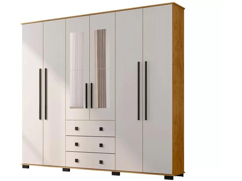 Guarda-Roupa Casal com Espelho Araplac Malu MDP 6 Portas 3 Gavetas Branco - Araplac - Móveis