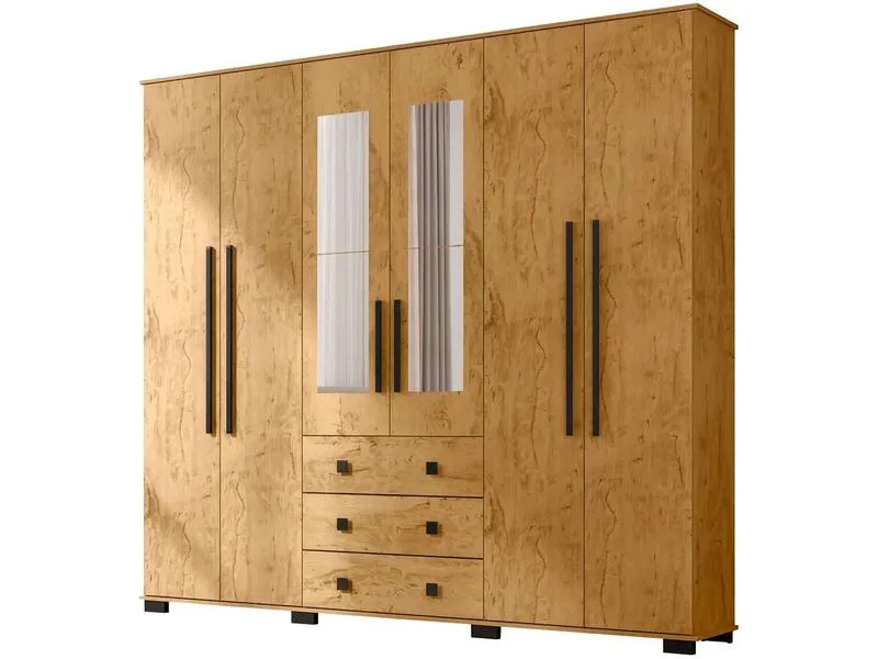 Guarda-roupa Casal com Espelho Araplac Malu MDP 6 Portas Branco - Araplac - Móveis