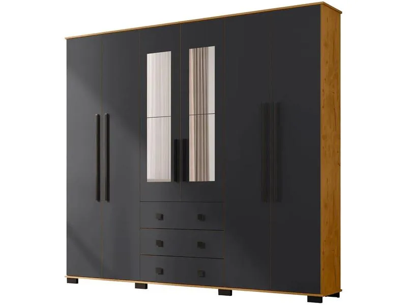 Guarda-Roupa Casal com Espelho Araplac Malu MDP 6 Portas 3 Gavetas Branco - Araplac - Móveis