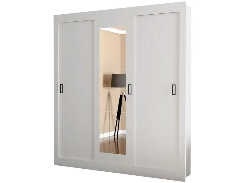 Guarda-Roupa Casal com Espelho Araplac Melissa Glass MDP 3 Portas de Correr Branco - Araplac - Móveis