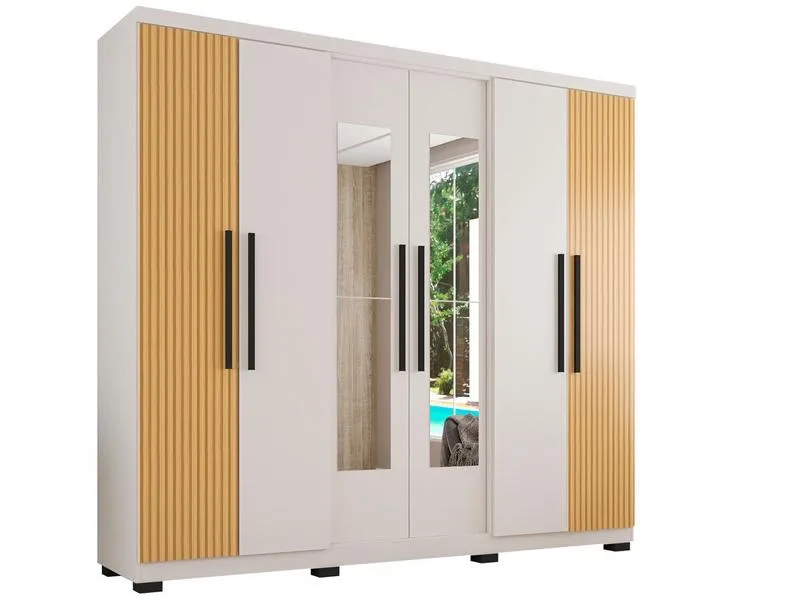 Guarda-Roupa Casal com Espelho Araplac Braga MDP 6 Portas 4 Gavetas Freijó - Araplac