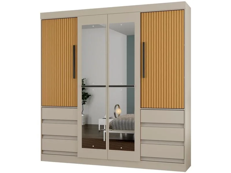 Guarda-Roupa Casal com Espelho Araplac Sofia MDP 4 Portas 6 Gavetas Branco Fosco - Araplac - Móveis