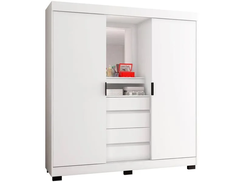 Guarda-Roupa Casal com Espelho Araplac Sintra CAP24024 MDP 2 Portas de Correr 4 Gavetas Branco Fosco - Araplac - Móveis