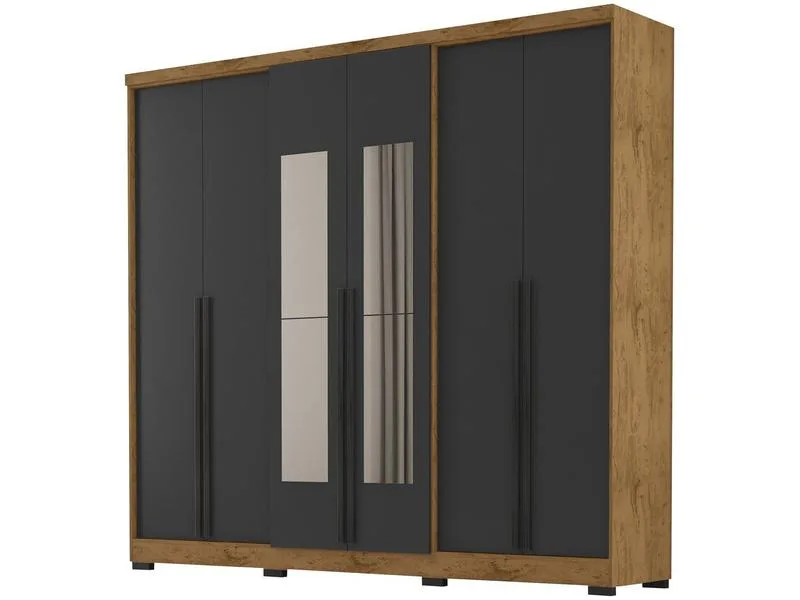Guarda-Roupa Casal com Espelho Araplac Lagos EB2664-98 MDP 6 Portas 4 Gavetas Grafite - Araplac