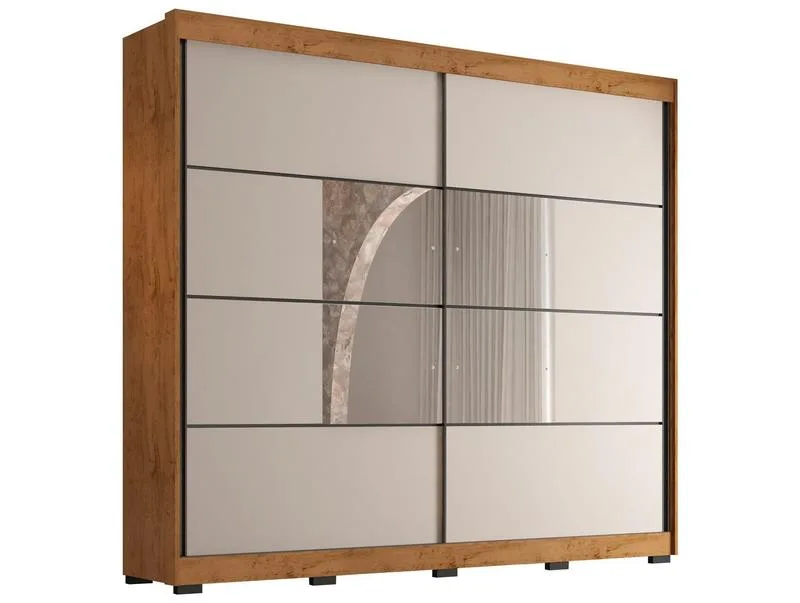 Guarda-Roupa Casal com Espelho Araplac Moura 100% MDF 2 Portas de Correr 6 Gavetas Freijó - Araplac - Móveis