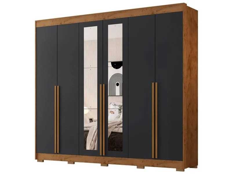 Guarda-Roupa Casal com Espelho Araplac Biancca MDF 6 Portas 6 Gavetas Freijó Fosco - Araplac - Móveis