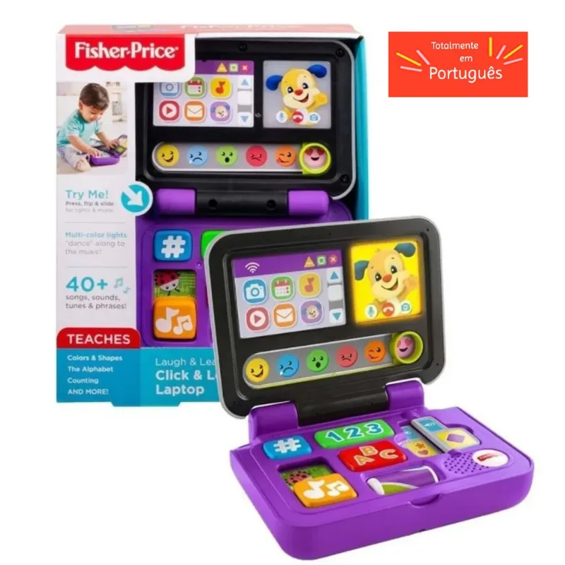 Meu Primeiro Laptop Fisher Price Brinquedo Infantil Educativo Musical Com Luz Clicar e Aprender Mattel Notebook