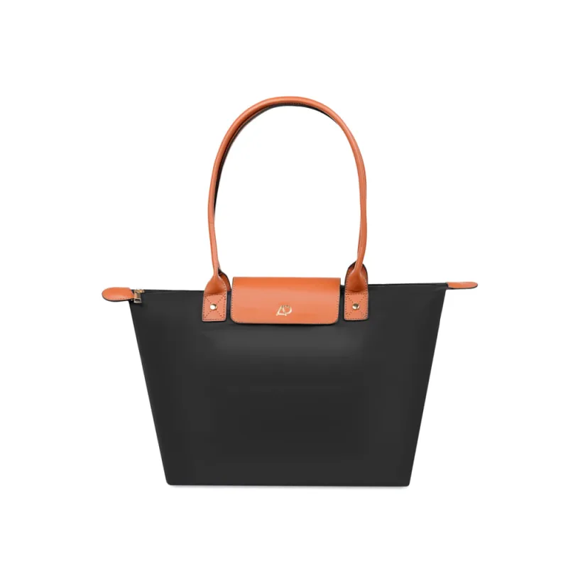 Bolsa Tote Feminina Média Nylon Preta e Caramelo - Bagaggio