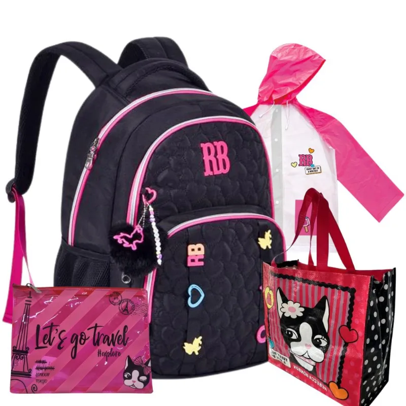 Kit Mochila Rebecca Bonbon Soft Matelasse Preto