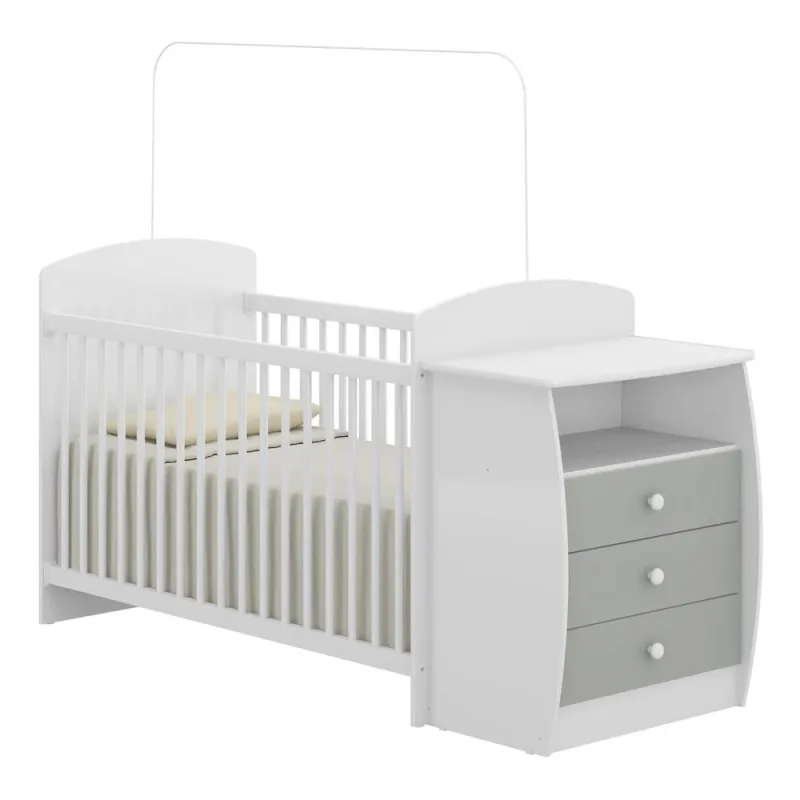 Berço Cômoda para Colchão 60 x 130 cm  Rafael Multimóveis Branco/Cinza - Multimoveis - Casa