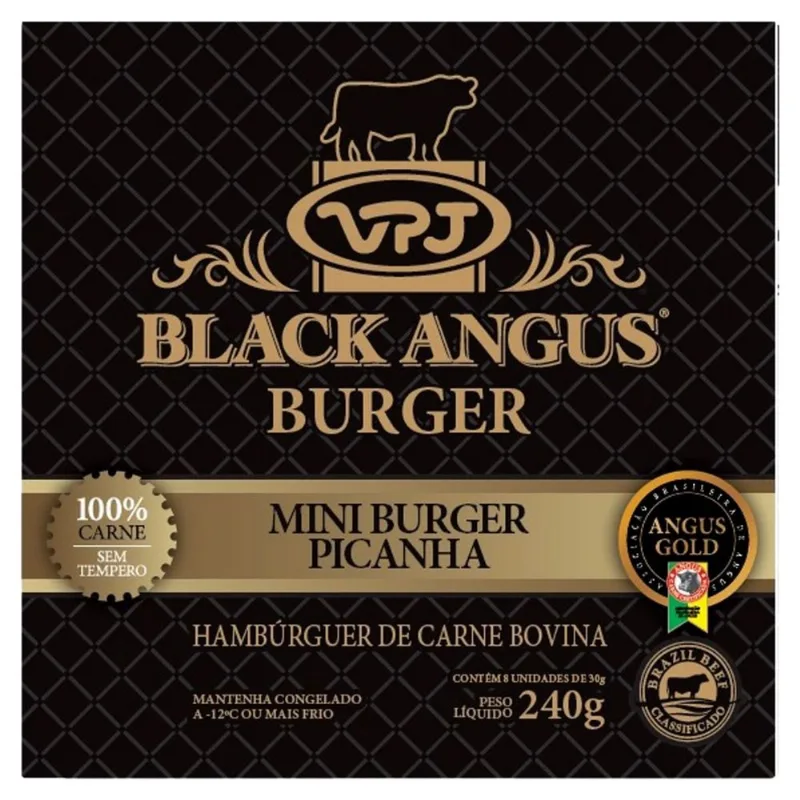 Mini Hambúrguer Picanha Bovina Black Angus Burger Caixa 30g c/ 8 Unid