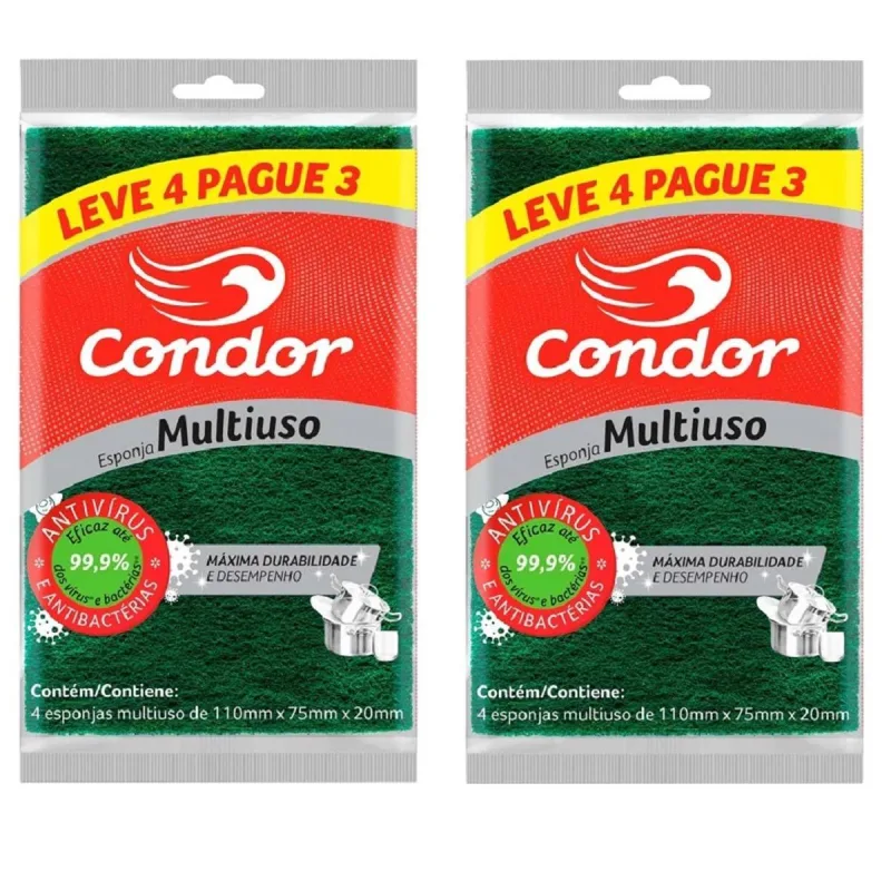 Kit 8 Unidades Esponja Bucha Multiuso Condor 2 Pacotes X 4 - Não Informado - Limpeza E Lavanderia