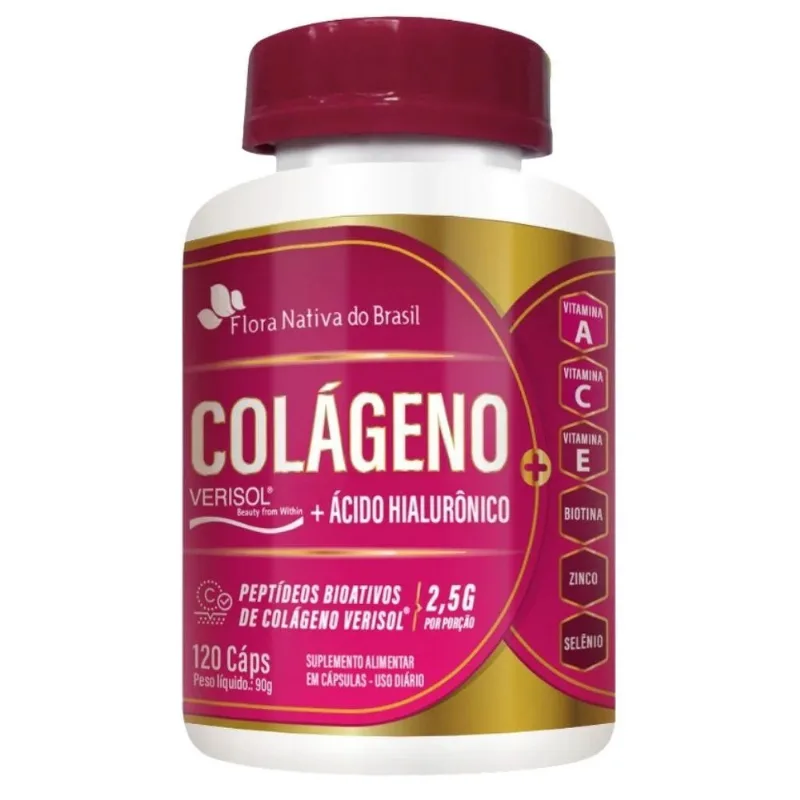 Colágeno Verisol + Ácido Hialurônico 120 Cápsulas Suplemento Alimentar Flora Nativa do Brasil
